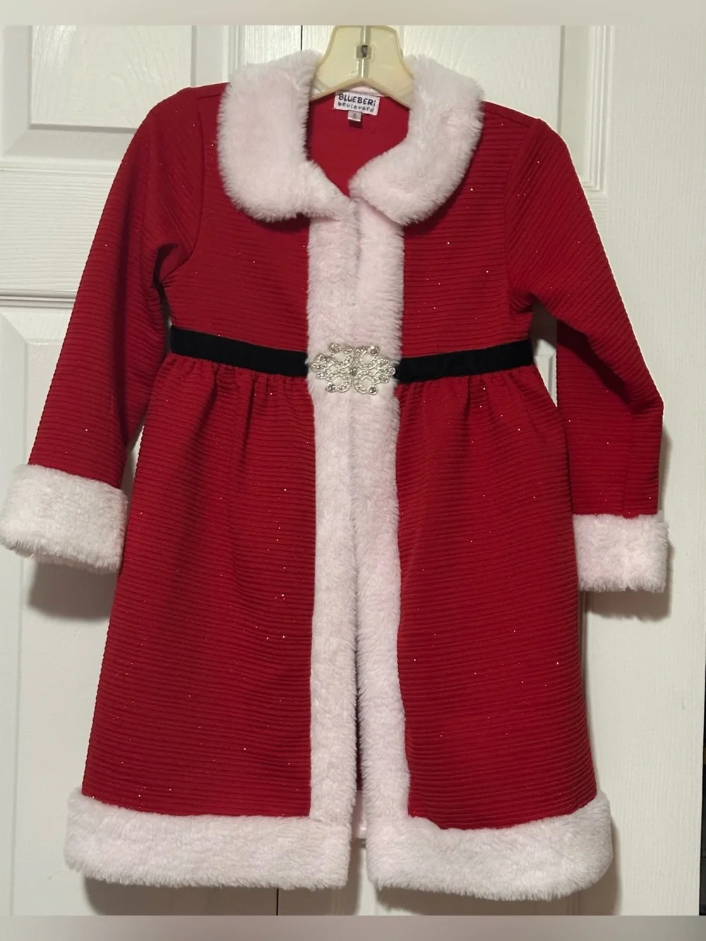 Blueberi Boulevard Red Holiday Faux-Fur White Trim Dress Coat for Kids Sz 6